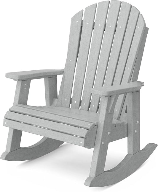 Wildridge Heritage Adirondack Rocking Chair, Light Gray - Outdoor Weather Resistant HDPE Rocking Chair for Patio, Deck, Fire Pit