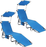 GYMAX Beach Chair with Canopy Shade, Folding Tanning Lounge with Adjustable Backrest, Carry Handle & Side Pocket - Photo 1