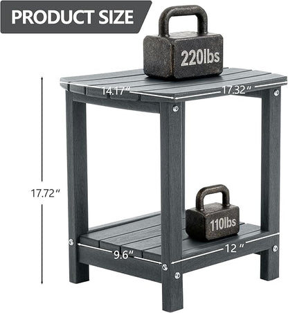 Adirondack Small Outdoor Side Table - Weatherproof HDPE Patio End Table with 2-Tier Storage for Firepit, Balcony, Garden, Poolside or Bathroom (Grey, Set of 4)