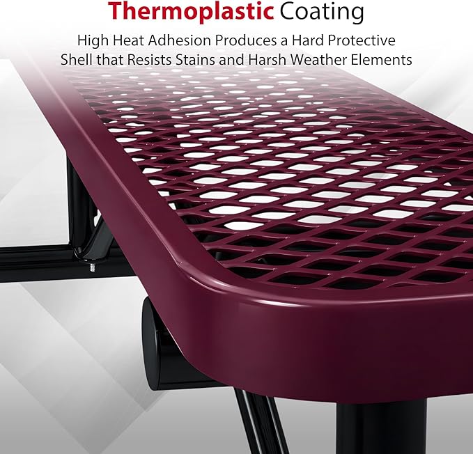 Leisure Craft Metal Outdoor Bench - 6 Foot Heavy Duty Backless Bench Seating for Garden, Porch, Picnic, Park, Expanded Metal, Thermoplastic Coating, Commercial Grade Furniture Made in USA - Burgundy