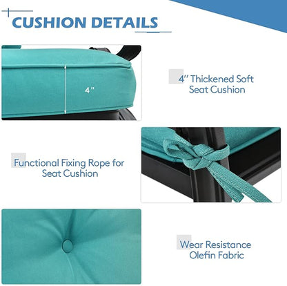 RELAX4LIFE Patio Loveseat with Coffee Table - 2-Piece Patio Conversation Sofa Set w/Backrest & Cushions, Modern Outdoor Glider Bench for Garden, Backyard, Poolside, Metal Porch Furniture (Turquoise)