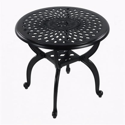 Cast Aluminum Outdoor Side Table, All Weather Round Small Coffee Table for Patio,Park,Lawn,Yard (21" Black)