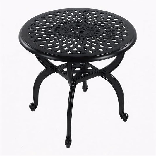 Cast Aluminum Outdoor Side Table, All Weather Round Small Coffee Table for Patio,Park,Lawn,Yard (21" Black)