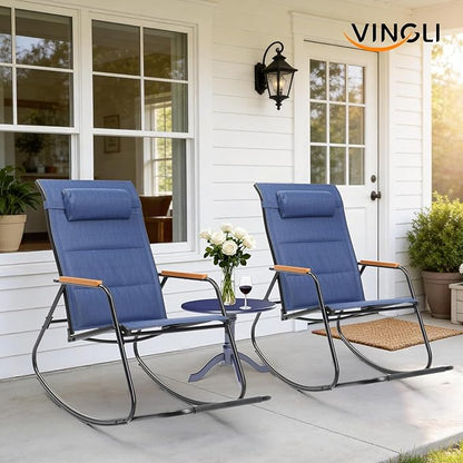 VINGLI Outdoor Rocking Chair, 450lbs Capacity Portable Outdoor Rocker with Footrest, Hard Armrests, Pillow, All Weather Porch Rocker for Garden, Living Room, Patio, Lawn (Blue, with footrest)
