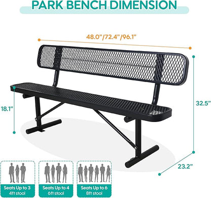 8FT Park Benches for Outside, Heavy-Duty Portable Outdoor Bench, Garden Benches Weatherproof with Backrest & Portable Frame, Commercial-Grade Seat Bench for Park, Garden, School, Shopping Mall