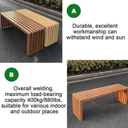 Outdoor Garden Bench, Metal Garden Bench Weatherproof, Galvanized Steel, Load-Bearing 880lbs, for Garden, Porch, Backyard and Park(Brown,120cm/47in)