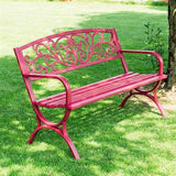 Stylish 50" Outdoor Metal Garden Bench, Weatherproof 2-Person Patio Seating with Floral Backrest & Arch Legs - Photo 7