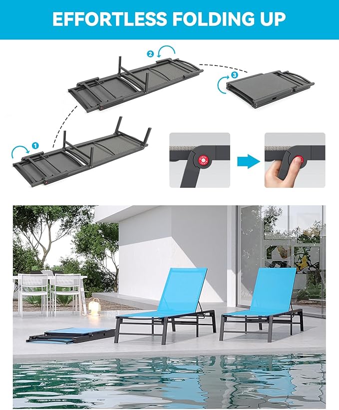 Aluminum Chaise Lounge Chair Outdoor, Foldable Patio Lounge Chair Assemble-Free - Photo 3