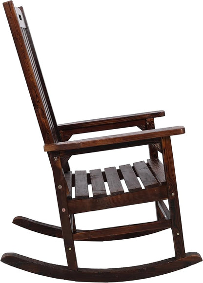 Patio Wooden Rocking Chair, High Back Wood Rocker Accent Chairs, Durable Porch Rocker Chair with Wide Seat, Patio Rockers for Outdoor & Indoor, Garden, Porch (Brown)
