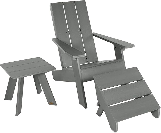 Highwood Italica Modern Adirondack Chair, Ottoman, and Side Table, 3-Piece Set, Coastal Teak