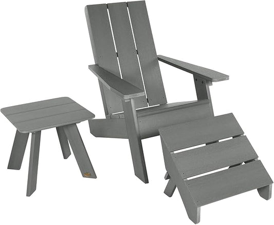 Highwood Italica Modern Adirondack Chair, Ottoman, and Side Table, 3-Piece Set, Coastal Teak
