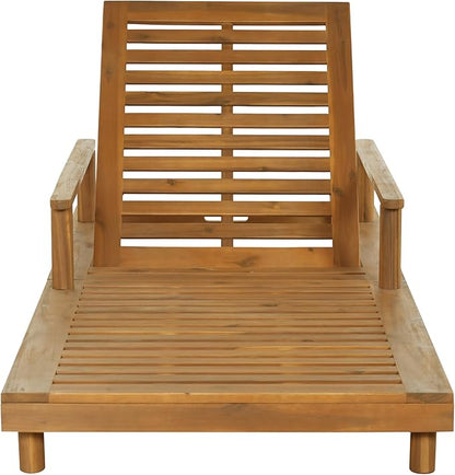 Christopher Knight Home Tuki Acacia Wood Chaise Lounge Chair Outdoor, Poolside Sun Lounger Recliner, Outdoor Chaise Lounge with 3-Fold Cushions, Adjustable Backrest Single Lounge Sofa, Cream+Teak