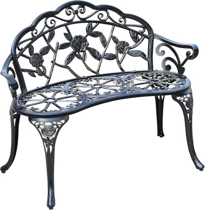 Cast Aluminium Outdoor Bench, Rose Garden Bench for Patio,Park,Lawn,Yard (Bronze)