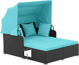 Tangkula Patio Rattan Daybed with Retractable Canopy, Patiojoy Wicker Sun Lounger with 2 Foldable Side Panels - Photo 1