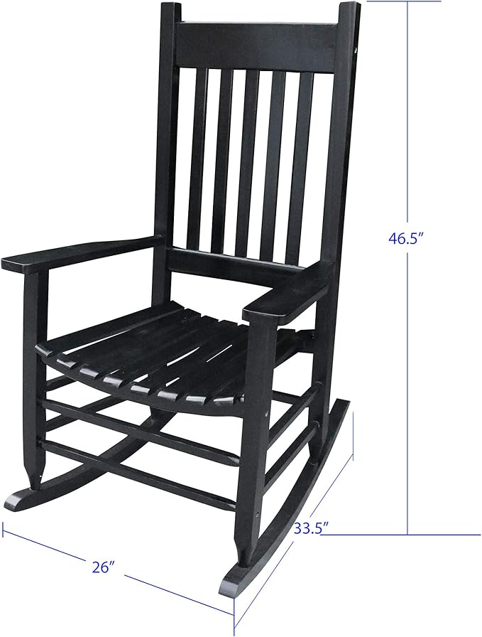 HomVent Wood Rocking Chair, 280 Lbs Heavy Duty Rocking Rocker Chair, Backyard and Patio Porch Rocker with Wide Seat and Armrest for Outdoor& Indoor Use, Cushion not Include (Black 1)