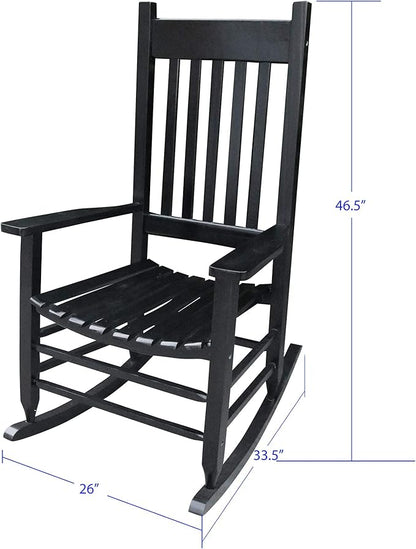 HomVent Wood Rocking Chair, 280 Lbs Heavy Duty Rocking Rocker Chair, Backyard and Patio Porch Rocker with Wide Seat and Armrest for Outdoor& Indoor Use, Cushion not Include (Black 1)