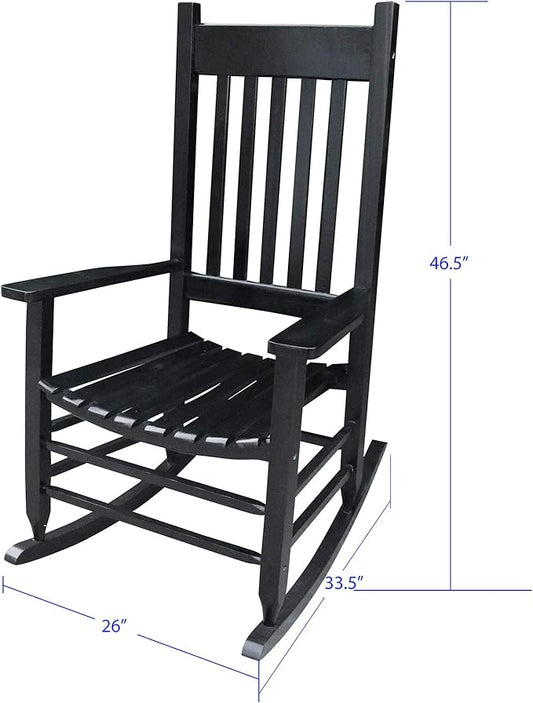 HomVent Wood Rocking Chair, 280 Lbs Heavy Duty Rocking Rocker Chair, Backyard and Patio Porch Rocker with Wide Seat and Armrest for Outdoor& Indoor Use, Cushion not Include (Black 1)