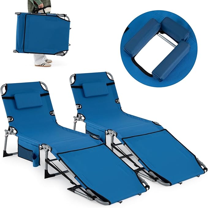 Goplus Tanning Chair with Face Arm Holes, Portable Sunbathing Chair w/4-Level Backrest, Head Pillow - Photo 1