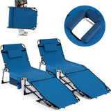 Goplus Tanning Chair with Face Arm Holes, Portable Sunbathing Chair w/4-Level Backrest, Head Pillow - Photo 1