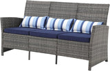SUNSITT Outdoor Furniture 3 Seats Patio Couch, Outdoor Wicker Sofa, Grey PE Wicker with Blue Cushions & Lumbar Pillows - Photo 3