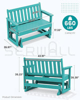 SERWALL 2 Person Patio Glider Bench, HDPE Material Weather-Resistant Swinging Bench for Outdoor Porch Garden, Aruba - Photo 2