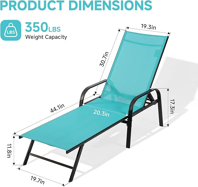 Simple Delxue Folding Chaise Lounge Chair with 5 Reclining Positions, Beach Recliner Chair with Armrests - Photo 2