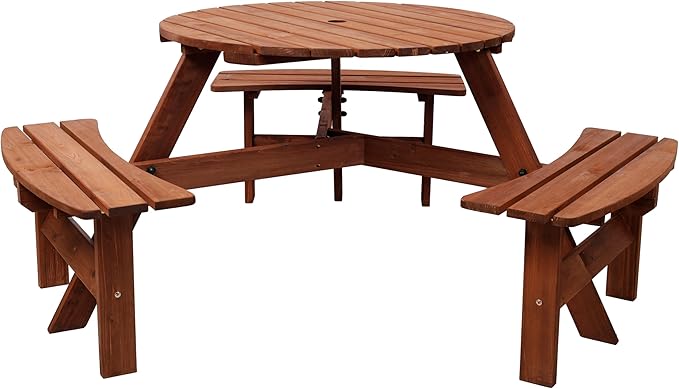 Wooden Picnic Table,Outdoor Wooden Dining Rectangle Table w/Umbrella Hole,for Patio,Garden,Backyard - Photo 3