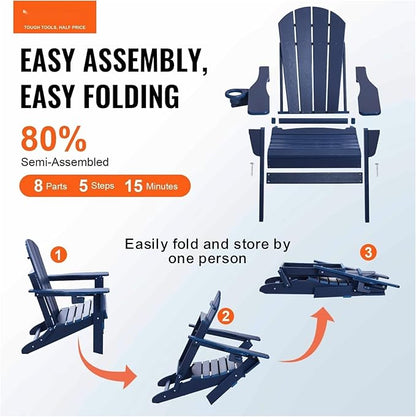 Adirondack Chair Plastic Set of 2 All-Weather Folding Fire Pit Navy Blue