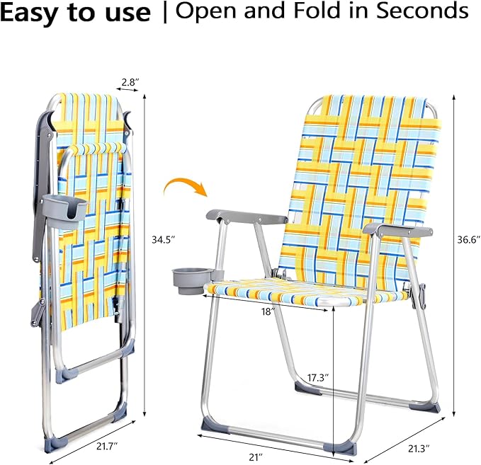VINGLI Aluminum Patio Lawn Chairs Folding Set of 2 with Detachable Cup Holder - Photo 6