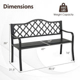 Giantex Metal Outdoor Bench with Backrest, Curved Armrests, Slatted Seat for 2-3 Persons, Load 660 lbs - Photo 3