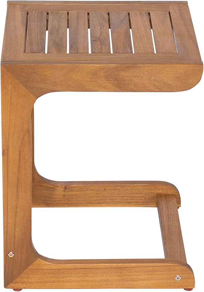 Christopher Knight Home Dessa Outdoor Side Table, Acacia Wood End Table, C Shape Small Coffee Table - Photo 8