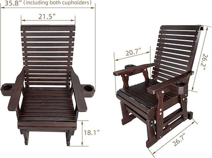 Fortune Candy Wooden Patio Glider for One Person, with High Backrest and Deep Contoured Seat, Solid Fir Wood, Heavy Duty 600 Pounds (Deep Brown, 1-Seater)