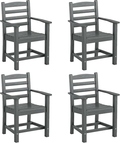 Tangkula Patio Dining Chairs Set of 4, HDPE All Weather Outdoor Chair w/Wide Armrests, Curved Seat, Wood Grain, Plastic Porch Chair for Backyard, Garden, Front Porch, Poolside (Gray, 4 Chairs)