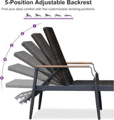 PURPLE LEAF Outdoor Chaise Lounge Chair Set of 2 Patio Pool Lounger Wicker Chairs with Wooden Armrest Sunbathing - Photo 6