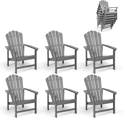 Stackable Adirondack Chairs Set of 6, Space Saving HDPE All-Weather Fire Pit Chair with Cover for Outdoor Lawn Porch Deck