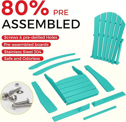 Costaelm Outdoor Adirondack Chair, All Weather Resistant Lawn Chairs Balcony Chair and Fire Pit Chairs, Deck Chairs Outdoor Porch Rocking Chair High Back HDPE Poly Lumber, Turquoise