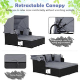 Tangkula Patio Rattan Daybed with Retractable Canopy, Outdoor Wicker Sunbed Lounger with 2 Foldable Side Tables - Photo 8