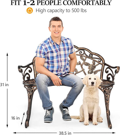 Bonnlo 2 Seater Garden Bench Outdoor Bench Furniture Patio Bench Seating Park Patio Seat Cast Iron Cast Aluminium Frame Antique Finish Chair
