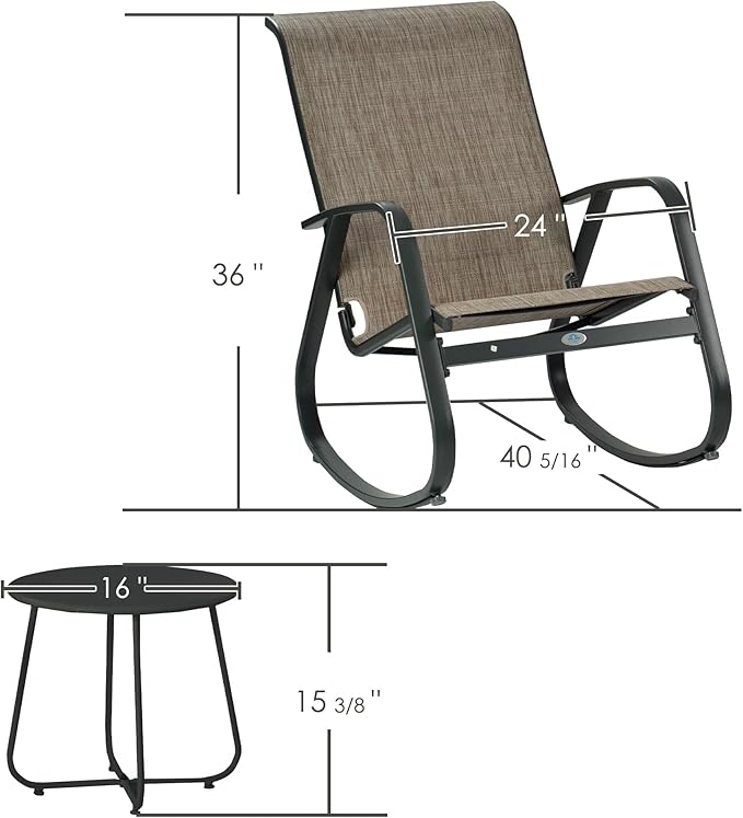 Kozyard Outdoor Patio Rocking Sling Chair, Powder Coated Aluminum Frame, Weather Resistant and Breathable Mesh Fabric for Patio, Porch, Yard, Garden (Beige, 2Chairs + Table)