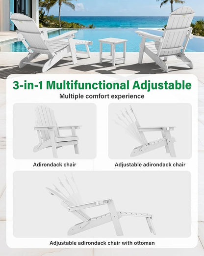 YEFU Adjustable Adirondack Chair with Retractable Ottoman Set of 8,Folding Adirondack Chair with Cup-Holder, Outdoor Chairs with Footrest,Weather Resistant Fire Pit Chairs,for Patio Lawn