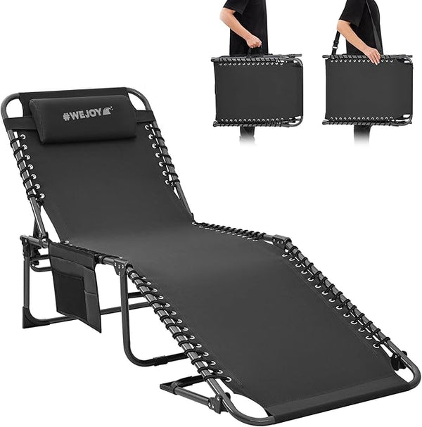#WEJOY Folding Lounge Chair Outdoor, 5-Position Adjustable Sunbathing Tanning Chair with Shoulder Strap & Side Pocket - Photo 1