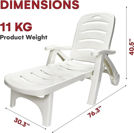 Wild Wolf Outfitters Outdoor Folding Lounge Chair - Adjustable Lightweight Chaise Pool Chairs - Plastic Chairs for Patio, Lawn, Deck or Beach- Outdoor Furniture - White, Chaise Lounge Outdoor