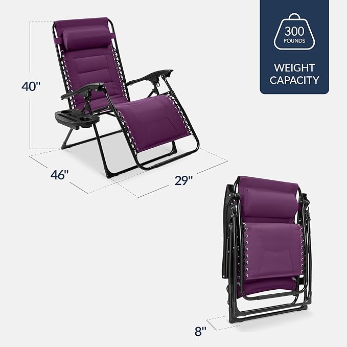Best Choice Products Oversized Padded Zero Gravity Chair, Folding Outdoor Patio Recliner - Photo 2
