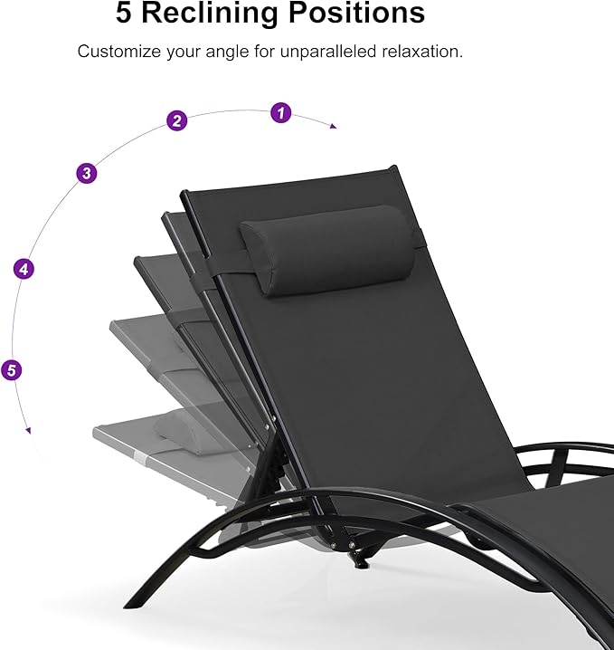 PURPLE LEAF Patio Oversized Chaise Lounge Chair Set with 2 Side Table Pool Adjustable Recliner Chairs for Outside Beach Outdoor Sunbathing Tanning Poolside Lounges