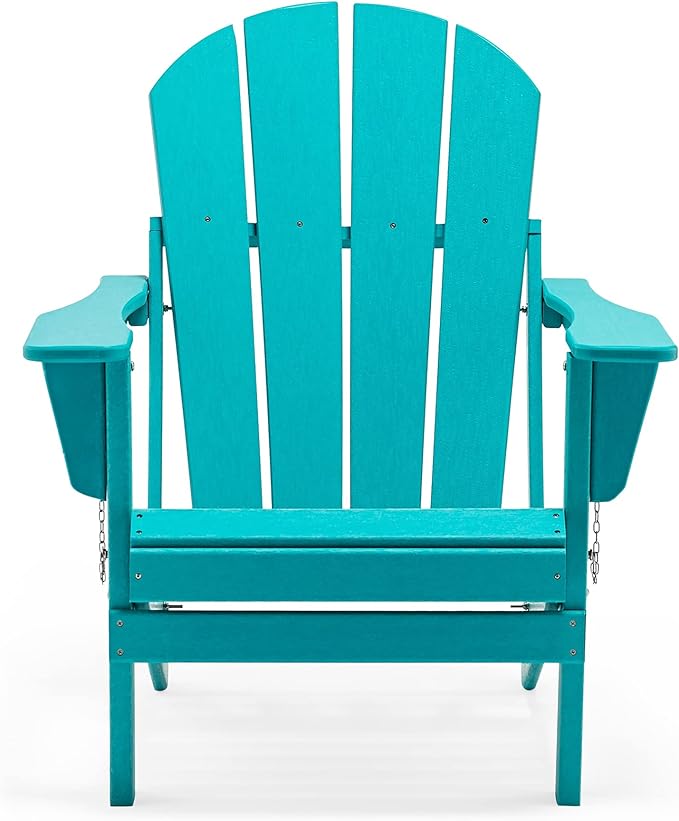 WO Home Furniture 3pc Set - HDPE Poly Adirondack Chair with Ottoman/Footrest and Square Side Table, All Weather and UV Resistant for Outdoor Patio Backyard, Garden, Turquoise