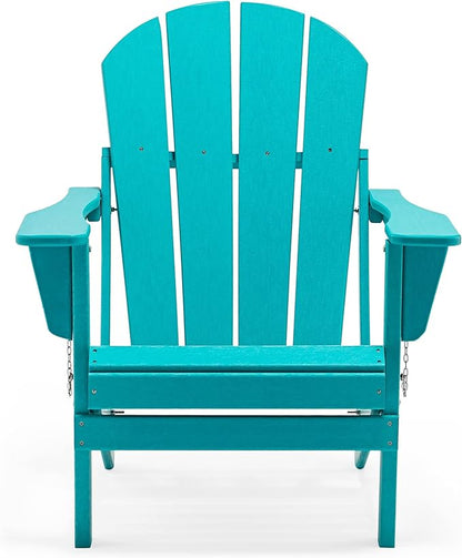 WO Home Furniture 3pc Set - HDPE Poly Adirondack Chair with Ottoman/Footrest and Square Side Table, All Weather and UV Resistant for Outdoor Patio Backyard, Garden, Turquoise
