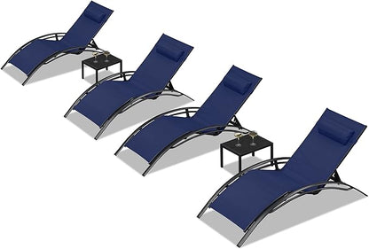 PURPLE LEAF Patio Oversized Chaise Lounge Chair Set with 2 Side Table Pool Outside Adjustable Recliner Chairs for Beach Outdoor Sunbathing Tanning Poolside Loungers Chair