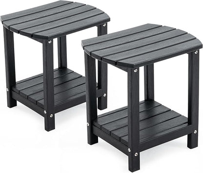 Adirondack Small Outdoor Side Table - Weatherproof HDPE Patio End Table with 2-Tier Storage for Firepit, Balcony, Garden, Poolside or Bathroom (Dark Black, Set of 2)