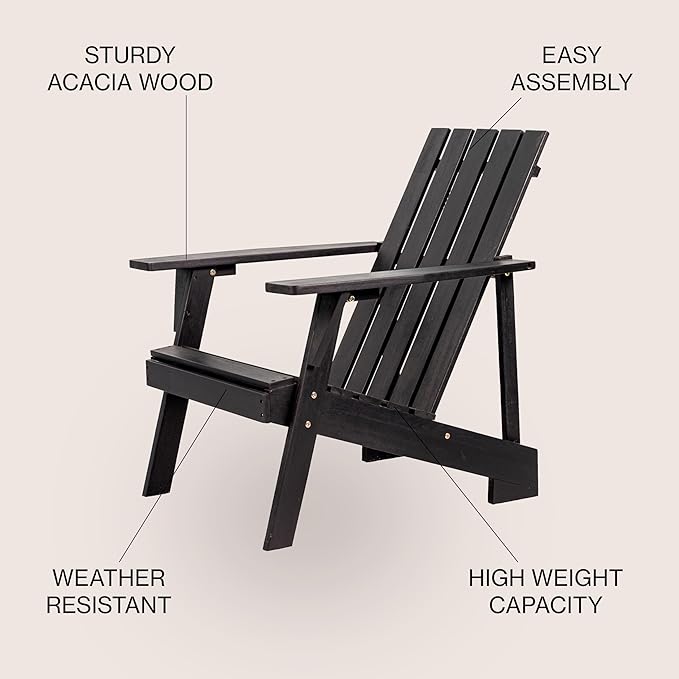JONATHAN Y PAT1001D Irving Outdoor Patio Modern Acacia Wood Adirondack Chair for Garden, Lawn, Backyard, Pool, Deck, Beach, Firepit, Black