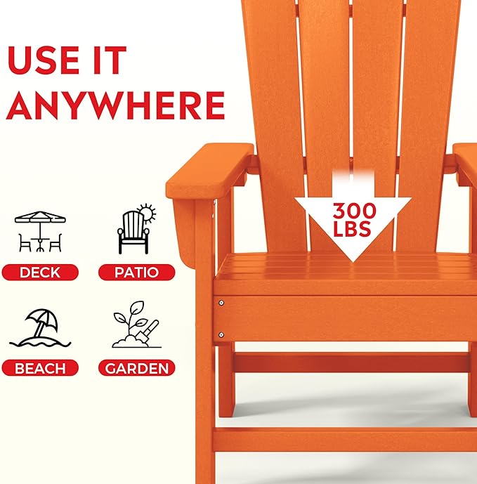 Costaelm Kids Adirondack Chair Set of 4, Plastic Outdoor Kids Chair Toddler Patio Furniture and Outdoor Children Picnic Activity Lawn Chair for Garden, Patio, Backyard & Beach, Orange